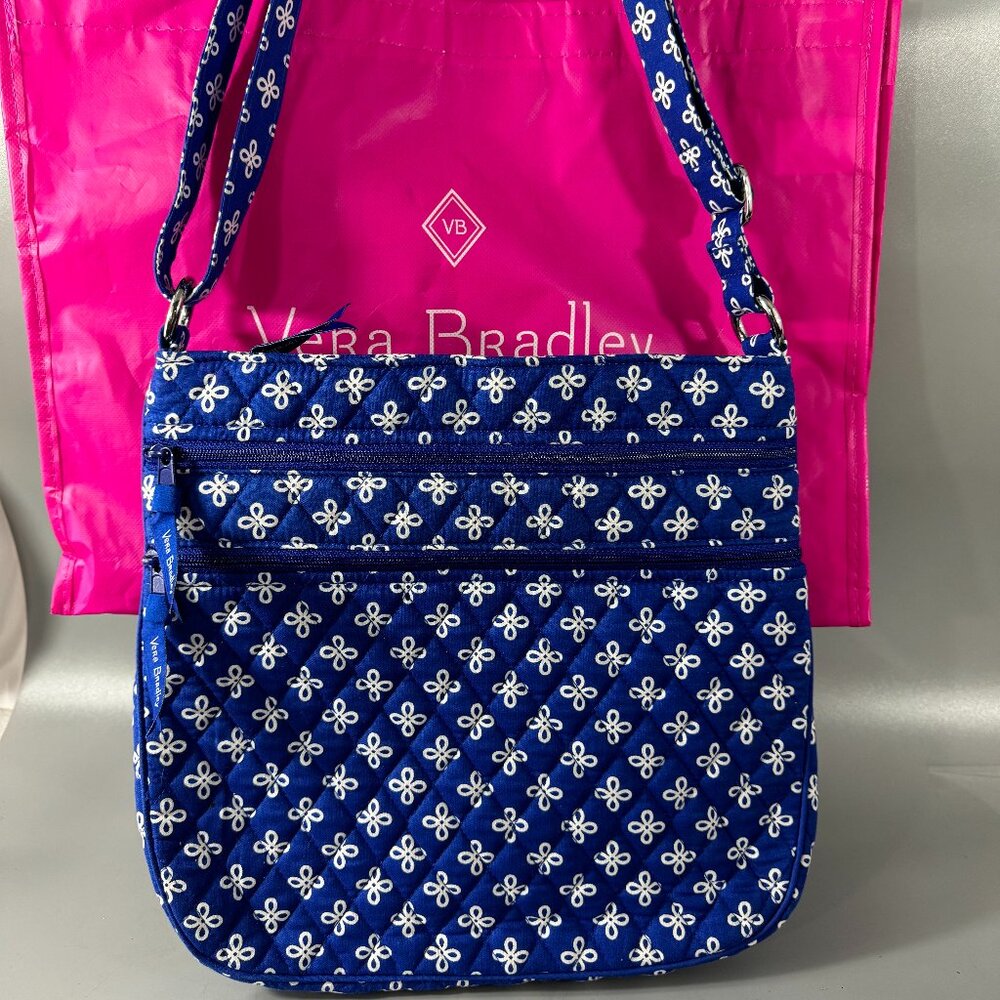 Vera Bradley Blue and White Quilted Trio Zip Crossbody Bag